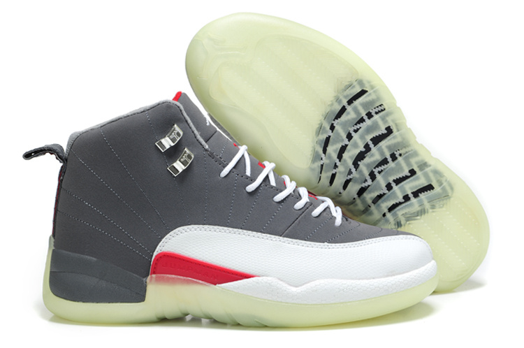 Air Jordan 12 Shine Sole Grey White Red Shoes - Click Image to Close