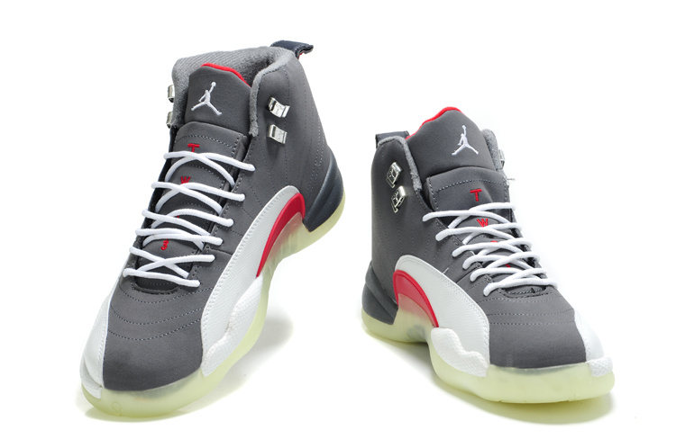 Air Jordan 12 Shine Sole Grey White Red Shoes - Click Image to Close