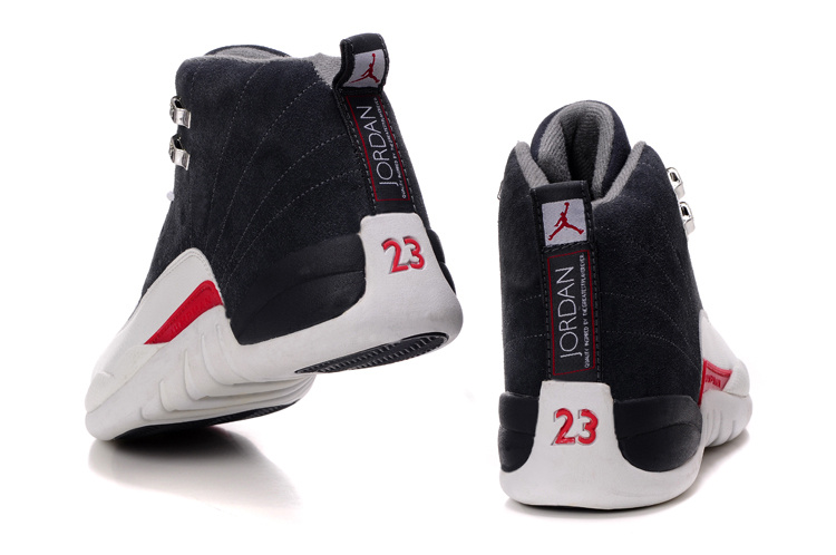 Air Jordan 12 Suede Black White Red Shoes - Click Image to Close