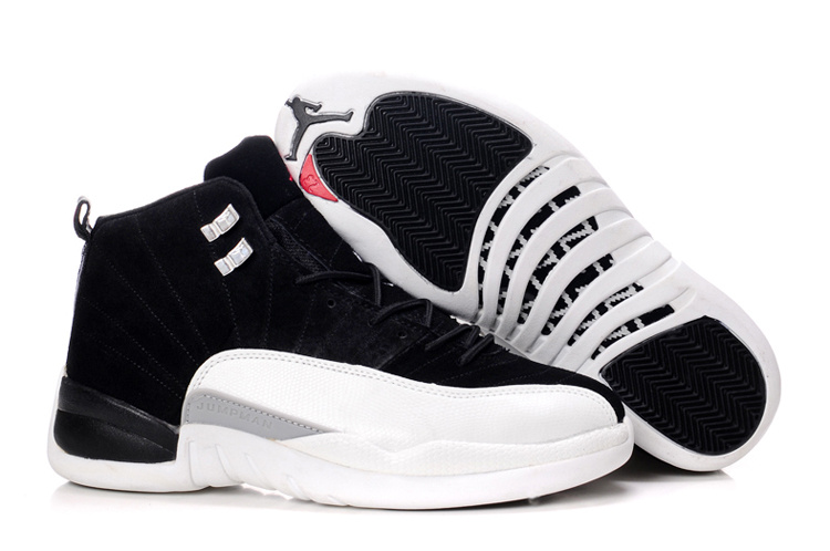 Air Jordan 12 Suede Black White Shoes - Click Image to Close