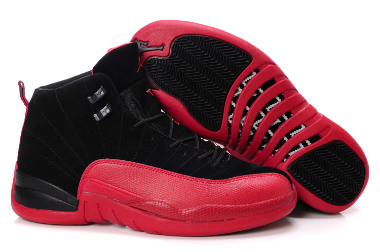 Air Jordan 12 Suede Black Wine Red Shoes - Click Image to Close