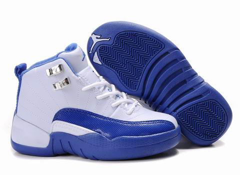 Authentic Air Jordan 12 White Blue For Kids