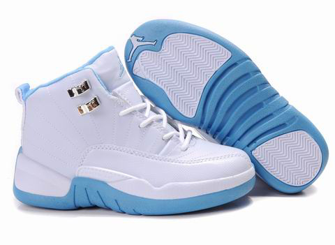 Authentic Air Jordan 12 White Light Blue For Kids - Click Image to Close