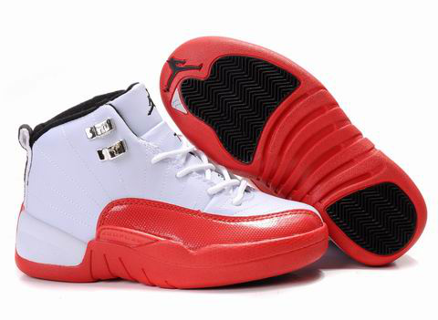 Authentic Air Jordan 12 White Red For Kids