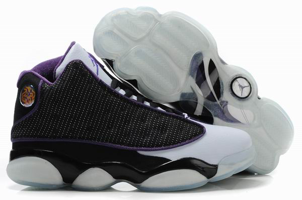 Air Jordan 13 Net Vamp Transparent Sole Black White Purple Shoes - Click Image to Close