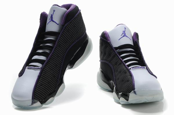 Air Jordan 13 Net Vamp Transparent Sole Black White Purple Shoes - Click Image to Close