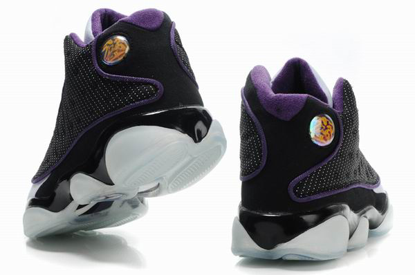 Air Jordan 13 Net Vamp Transparent Sole Black White Purple Shoes - Click Image to Close