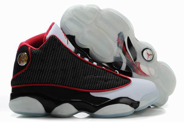 Air Jordan 13 Net Vamp Transparent Sole Black White Red Shoes - Click Image to Close