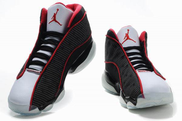 Air Jordan 13 Net Vamp Transparent Sole Black White Red Shoes - Click Image to Close