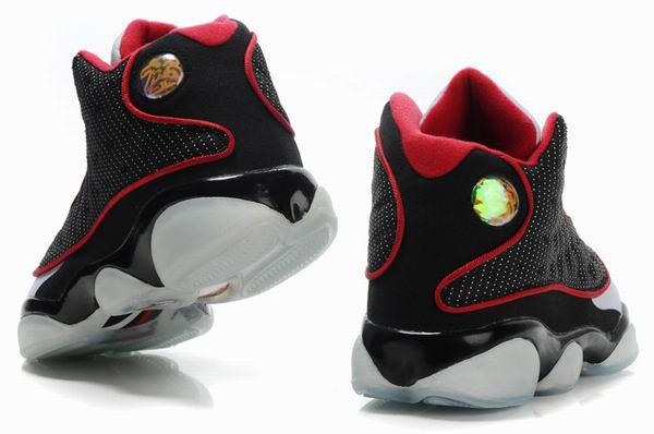 Air Jordan 13 Net Vamp Transparent Sole Black White Red Shoes - Click Image to Close