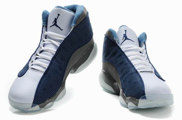 Air Jordan 13 Net Vamp Transparent Sole Blue White Grey Shoes - Click Image to Close