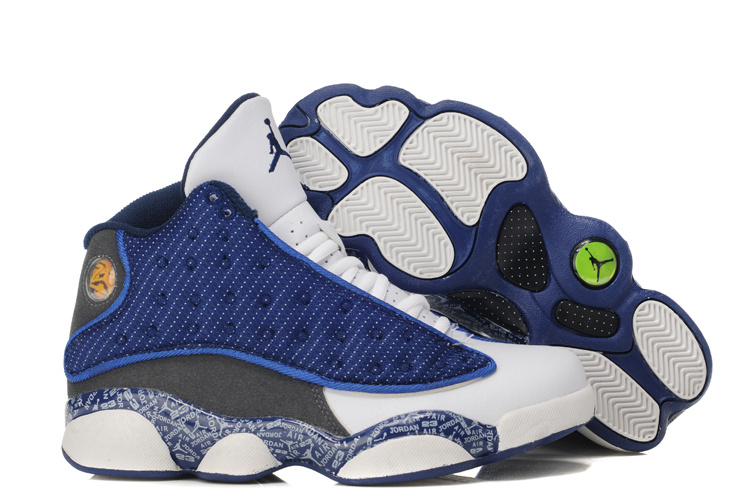 Air Jordan 13 Print White Blue Grey For Women - Click Image to Close