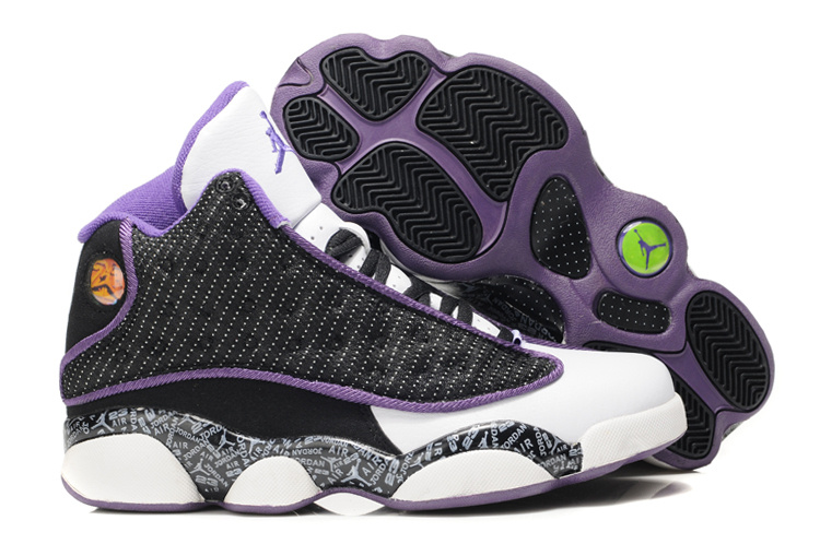 Air Jordan 13 Print White White Black Purple For Women