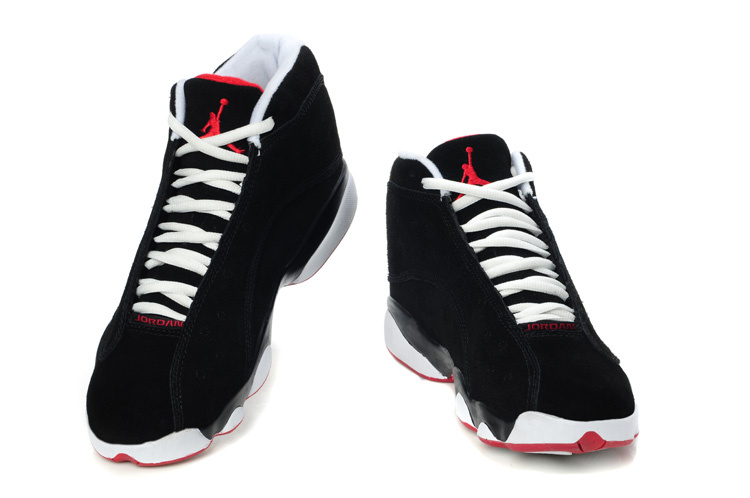 Air Jordan 13 Suede Dark Black White Red Shoes