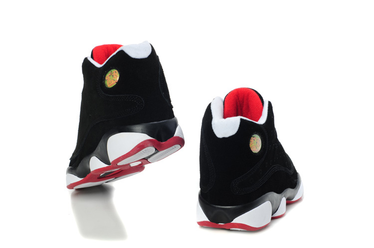 Air Jordan 13 Suede Dark Black White Red Shoes - Click Image to Close