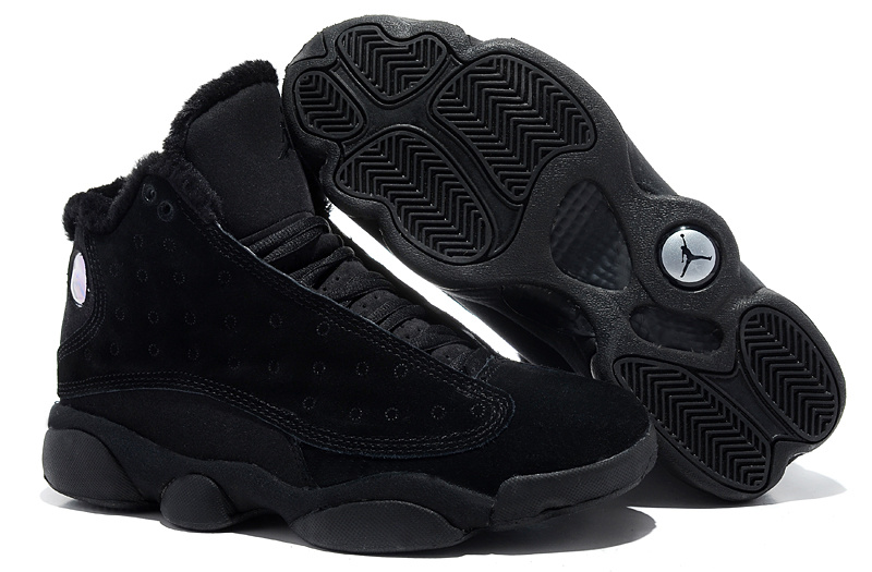 Air Jordan 13 Wool All Black Shoes - Click Image to Close