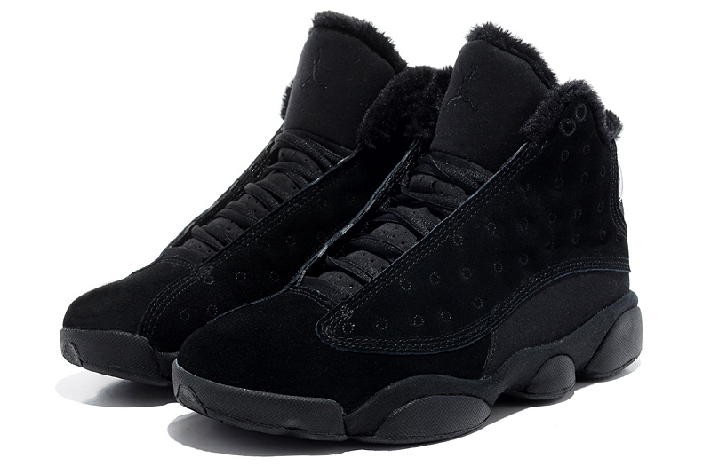 Air Jordan 13 Wool All Black Shoes - Click Image to Close