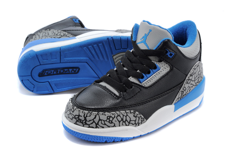 Classic Jordan 3 Black Royal Blue Shoes For Kids