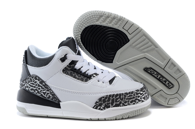 Classic Jordan 3 Wolf Grey Shoes For Kids - Click Image to Close