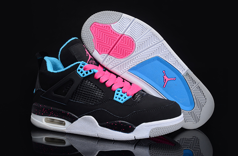 Air Jordan 4 Black Blue Pink For Women