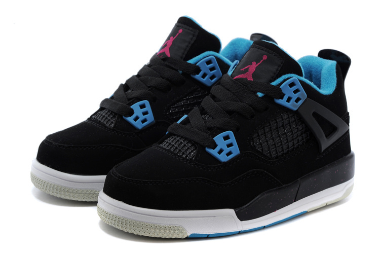 Classic Jordan 4 Black Blue Shoes For Kids - Click Image to Close