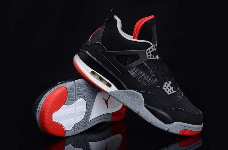 Air Jordan 4 Black Grey Red For Women - Click Image to Close