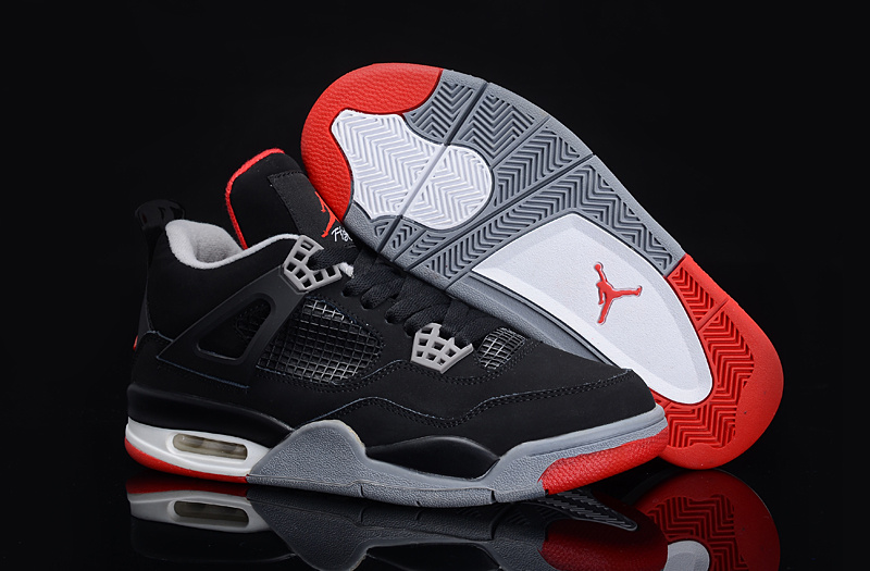 Air Jordan 4 Black Grey Red For Women - Click Image to Close