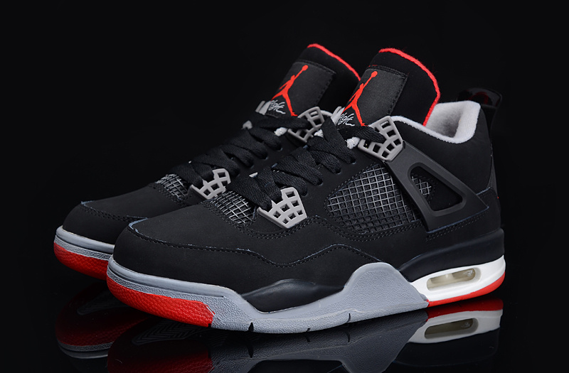 Air Jordan 4 Black Grey Red For Women - Click Image to Close