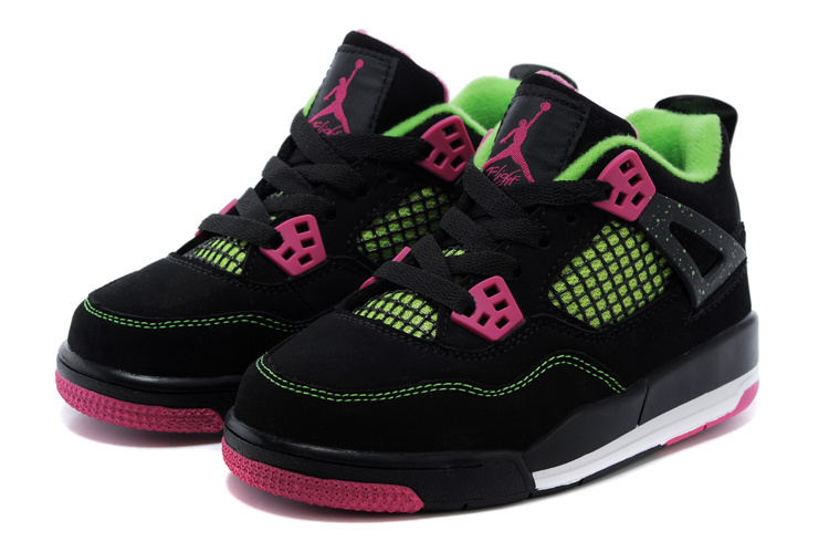 Classic Jordan 4 Black Peach Green Shoes For Kids