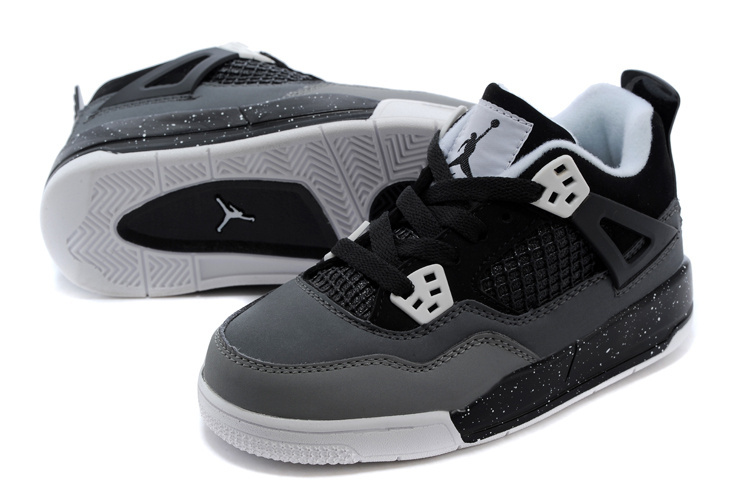 Classic Jordan 4 Grey Black White Shoes For Kids