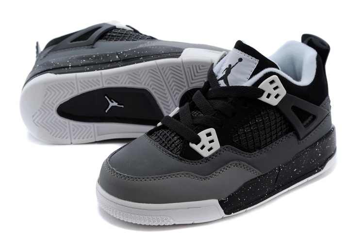 Classic Jordan 4 Grey Black White Shoes For Kids - Click Image to Close