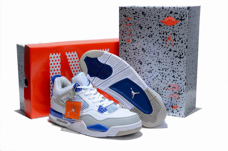 Air Jordan 4 Hardcover Box White Blue Grey Shoes - Click Image to Close