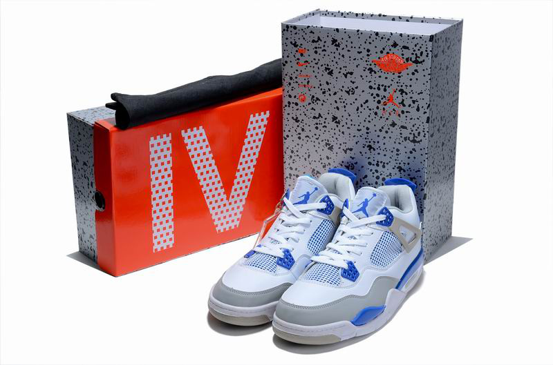 Air Jordan 4 Hardcover Box White Blue Grey Shoes - Click Image to Close