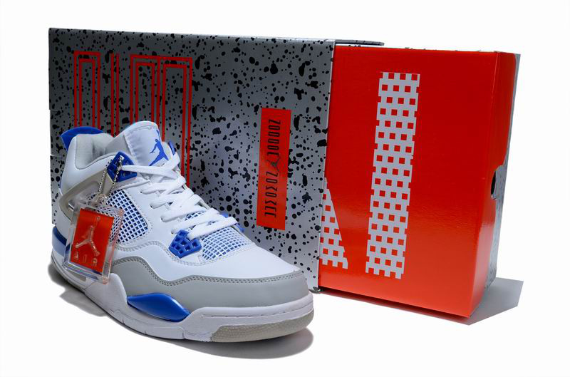 Air Jordan 4 Hardcover Box White Blue Grey Shoes - Click Image to Close