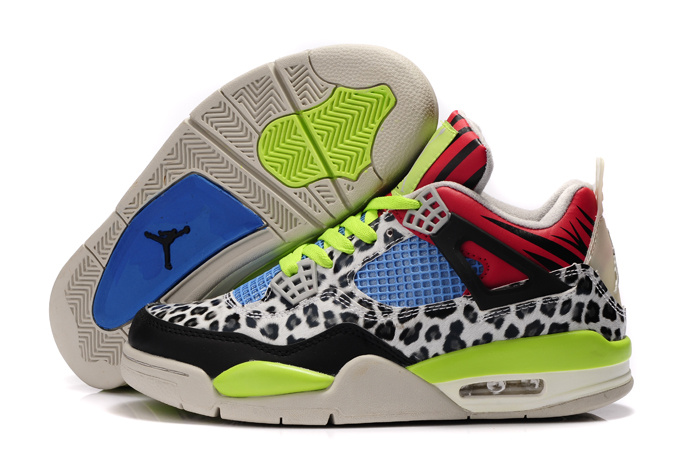 Air Jordan 4 Leopard Print White Black Green Red Shine Shoes