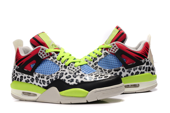 Air Jordan 4 Leopard Print White Black Green Red Shine Shoes - Click Image to Close