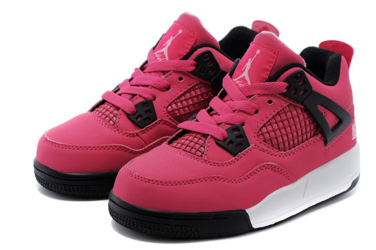 Classic Jordan 4 Pink Black White Shoes For Kids - Click Image to Close