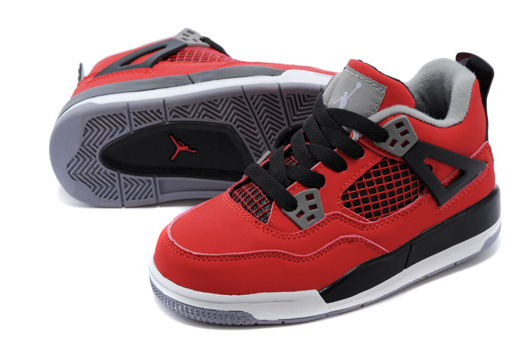 Classic Jordan 4 Red Black White Shoes For Kids - Click Image to Close