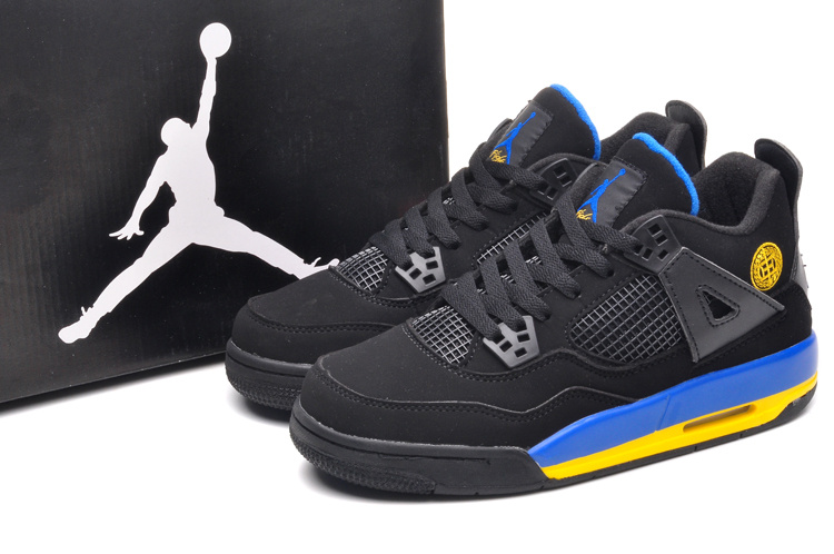 201Jordans 4 Black Blue Yellow Lovers - Click Image to Close