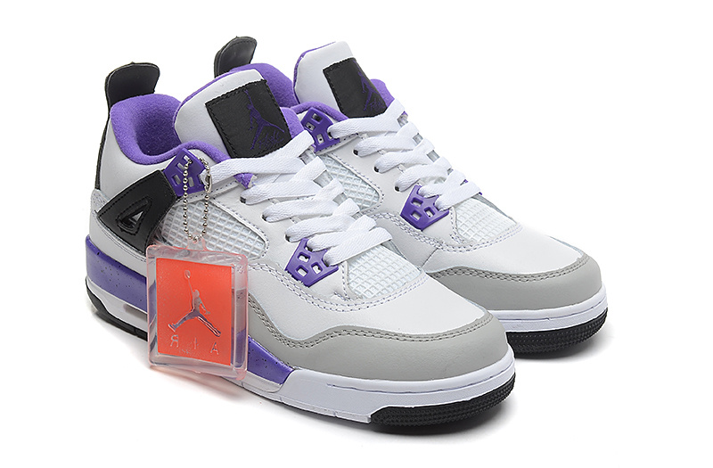 2015 Women Jordans 4 Retro White Purple