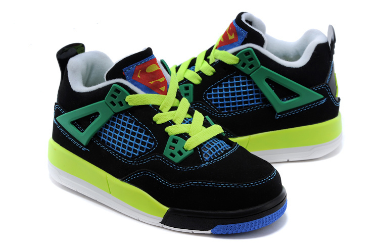 Classic Jordan 4 Superman Black Blue Green Shoes For Kids