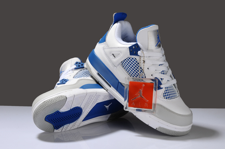 Air Jordan 4 White Blue Grey For Women - Click Image to Close