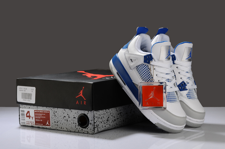 Air Jordan 4 White Blue Grey For Women - Click Image to Close