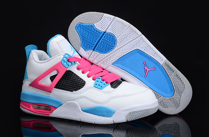 Air Jordan 4 White Blue Pink For Women - Click Image to Close