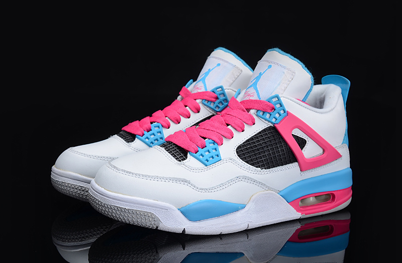 Air Jordan 4 White Blue Pink For Women - Click Image to Close