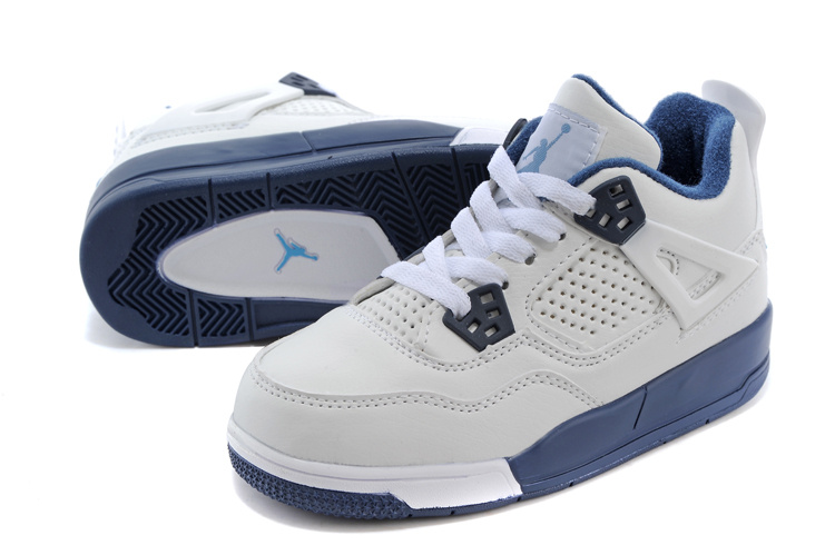 Classic Jordan 4 White Blue Shoes For Kids