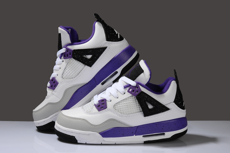 Air Jordan 4 White Purplr Grey Black For Women - Click Image to Close