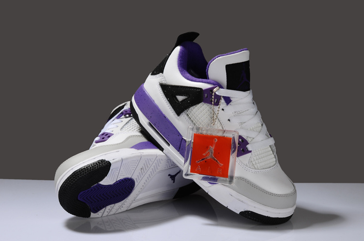 Air Jordan 4 White Purplr Grey Black For Women - Click Image to Close