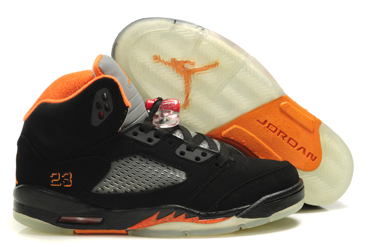 Air Jordan 5 Black Grey Orange For Women - Click Image to Close