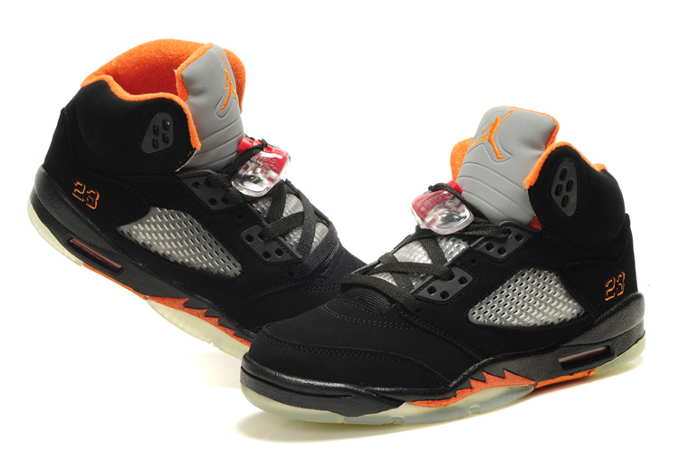 Air Jordan 5 Black Grey Orange For Women - Click Image to Close